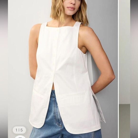 Tibi Tops - Tibi Chino Slit Front Sleeveless Tunic
